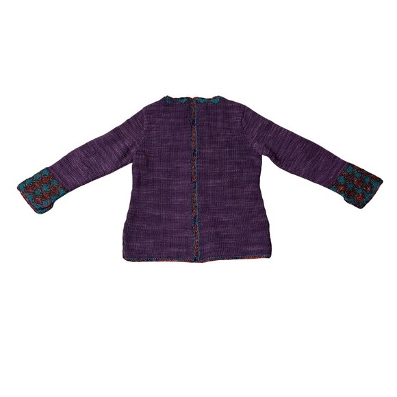 Purple Sweater Cable Knit Wool Large Womens Aztec The Territory Ahead V-Neck - Picture 3 of 8